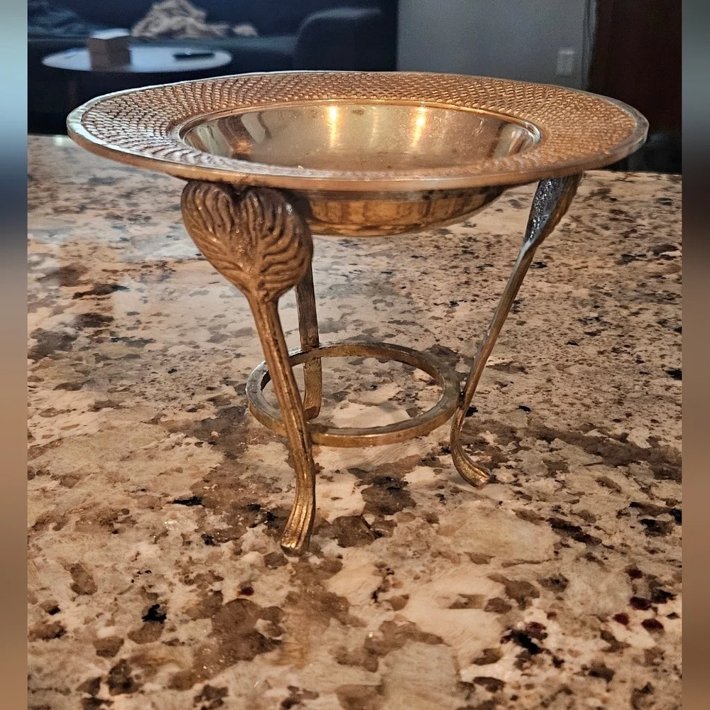 Vintage Brass Dish With Heart Stand